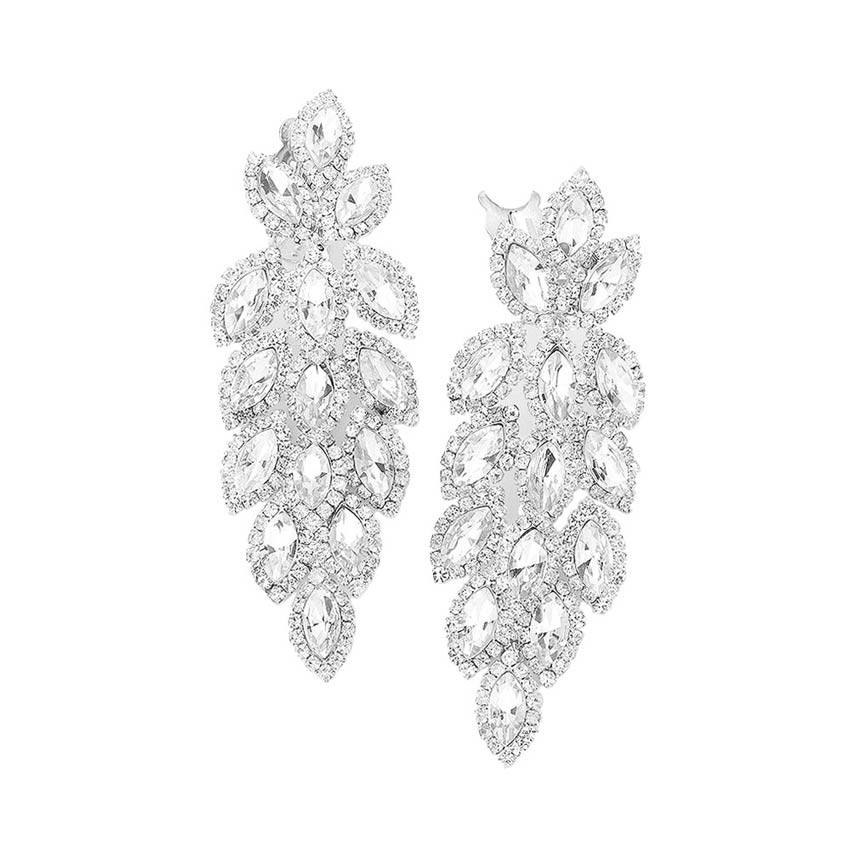 Silver Marquise Crystal Oval Cluster Vine Clip On Earrings, The perfect set of sparkling earrings adds a sophisticated & stylish glow to any outfit. Perfect for adding just the right amount of shimmer & shine and a touch of class to special events. These earrings pair perfectly with any ensemble from business casual, to night out on the town or a black tie party.