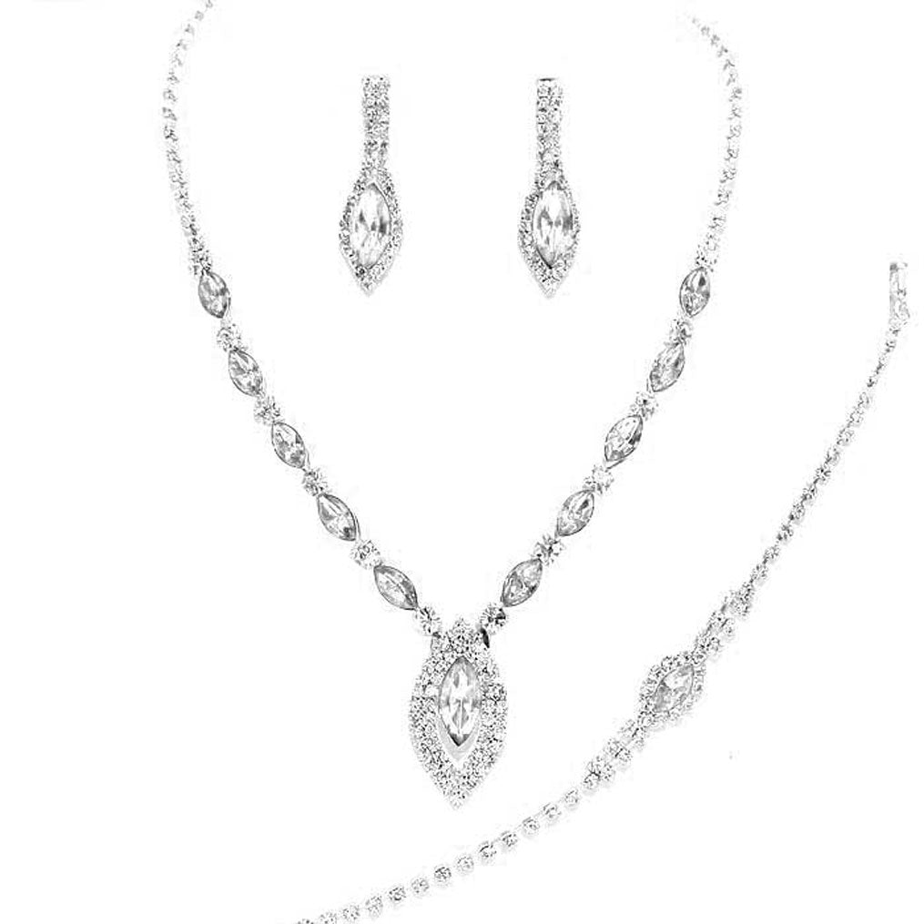 Silver Marquise Rhinestone Necklace Jewelry Set. These Necklace jewelry sets are Elegant. Beautifully crafted design adds a gorgeous glow to any outfit. Jewelry that fits your lifestyle! Perfect Birthday Gift, Valentine's Gift, Anniversary Gift, Mother's Day Gift, Anniversary Gift, Graduation Gift, Prom Jewelry, Just Because Gift, Thank you Gift.