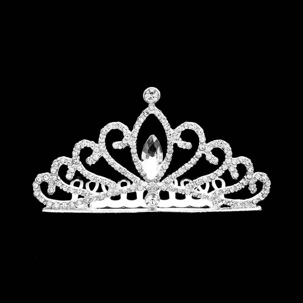 Silver Marquise Stone Accented Mini Tiara, this Marquise Stone Accented Mini Tiara is made of awesome Marquise stones that make you more gorgeous and luxurious on special occasions. This jeweled tiara is the perfect accessory for various formal occasions. These are Perfect Gifts, Anniversary Gifts, and Graduation gifts.