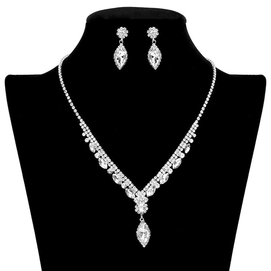 Silver Marquise Stone Accented Rhinestone Necklace. Get ready with these Rhinestone Necklace, put on a pop of color to complete your ensemble. Perfect for adding just the right amount of shimmer & shine and a touch of class to special events. Perfect Birthday Gift, Anniversary Gift, Mother's Day Gift, Graduation Gift, Valentine’s Day gift or any special occasion.