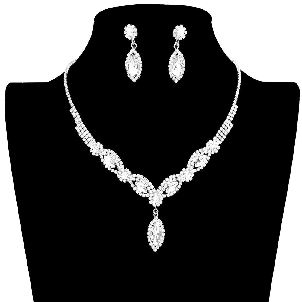 Silver Marquise Stone Accented Rhinestone Necklace, These gorgeous stone-accented jewelry sets will show your perfect beauty & class on any special occasion. The elegance of these stones goes unmatched. Great for wearing at a party! Perfect for adding just the right amount of glamour and sophistication to important occasions. These classy marquise rhinestone jewelry sets are perfect for parties, weddings, and evenings. Awesome gift for birthdays, anniversaries, Valentine’s Day, or any special occasion.