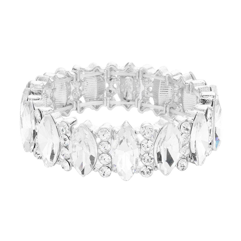 Silver Trendy Marquise Stone Accented Stretch Evening Bracelet, Get ready with this stone-accented stretchable Bracelet and put on a pop of color to complete your ensemble. Perfect for adding just the right amount of shimmer & shine and a touch of class to special events. Wear with different outfits to add perfect luxe and class with incomparable beauty. Just what you need to update in your wardrobe. 