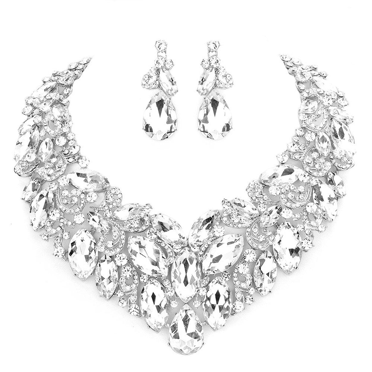 Silver Marquise Stone Cluster Accented Evening Necklace Look like the ultimate fashionista with these Earrings! Add something special to your outfit ! It will be your new favourite accessory. Perfect Birthday Gift, Anniversary Gift, Mother's Day Gift, Graduation Gift, Prom Jewellery, Just Because Gift, Thank you Gift