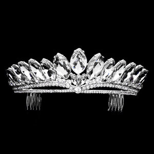 SIlver Marquise Stone Cluster Princess Tiara. High-quality stone, sparkling and shinning, for a long time sensational and unique crown. Easy wear, sturdy and non-breakable headgear. The mini hair accessory is really beautiful, Pretty and lightweight. Makes You More Eye-catching at events and wherever you go. Suitable for Wedding, Engagement, Birthday Party, Any Occasion You Want to Be More Charming.