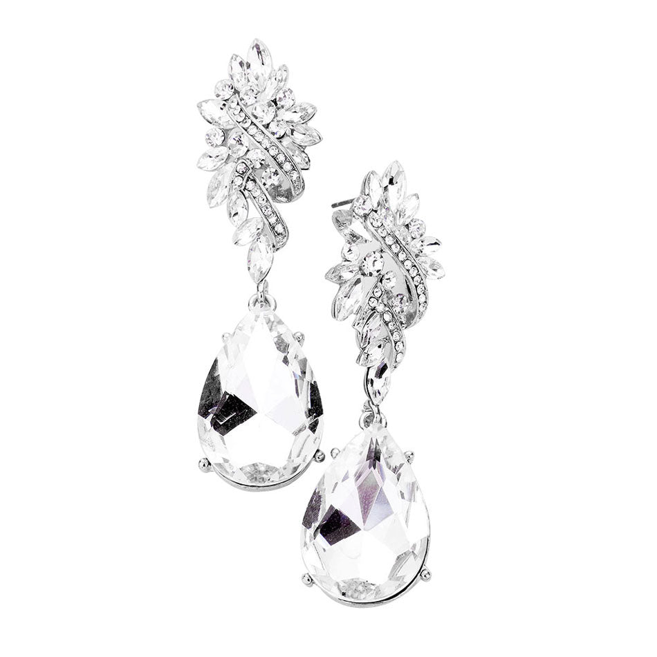 Silver Marquise Stone Cluster Teardrop Dangle Evening Earrings. These gorgeous stone pieces will show your class in any special occasion. The elegance of these stone goes unmatched, great for wearing at a party! Perfect jewelry to enhance your look. Awesome gift for birthday, Anniversary, Valentine’s Day or any special occasion.