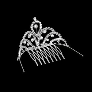 Silver Mini Crystal Rhinestone Pave Princess Tiara, this crystal rhinestone tiara is a classic royal tiara made from gorgeous rhinestone that reveals the epitome of elegance and bridal luxury, and grace. This unique Hair Jewelry is suitable for any special occasion such as weddings, engagements, proms, evenings, It is the perfect compliment that will make your whole wedding dress look come to life. Show your royalty with this Princess Tiara.