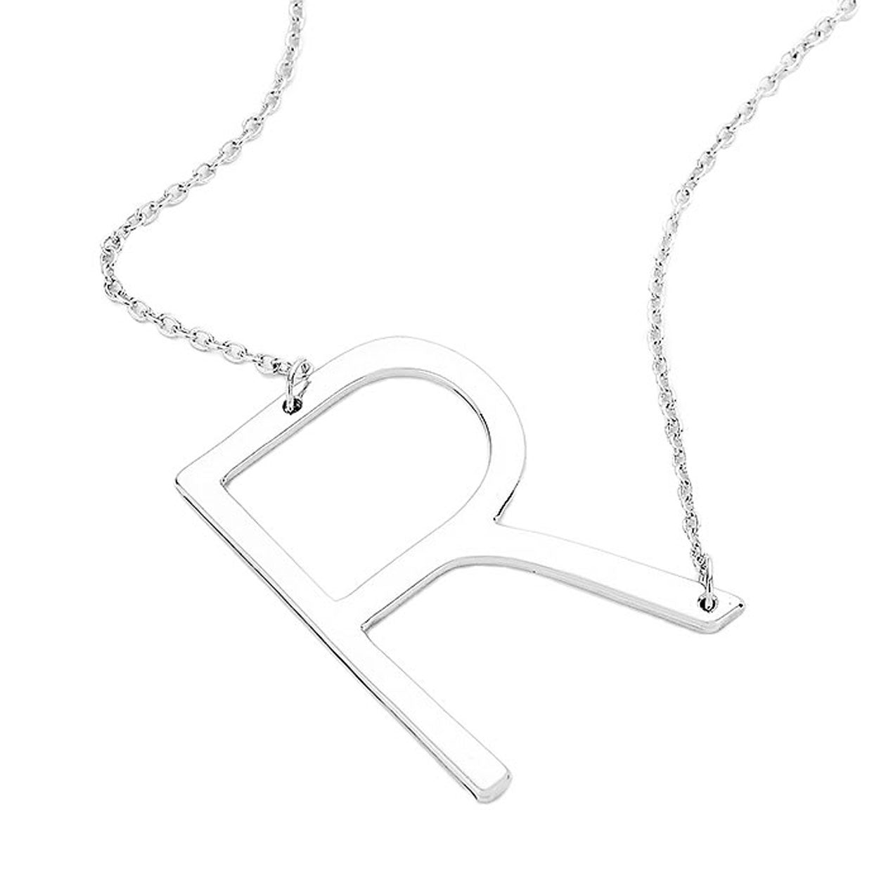 Silver R Monogram Metal Pendant Necklace. Beautifully crafted design adds a gorgeous glow to any outfit. Jewelry that fits your lifestyle! Perfect Birthday Gift, Anniversary Gift, Mother's Day Gift, Anniversary Gift, Graduation Gift, Prom Jewelry, Just Because Gift, Thank you Gift.
