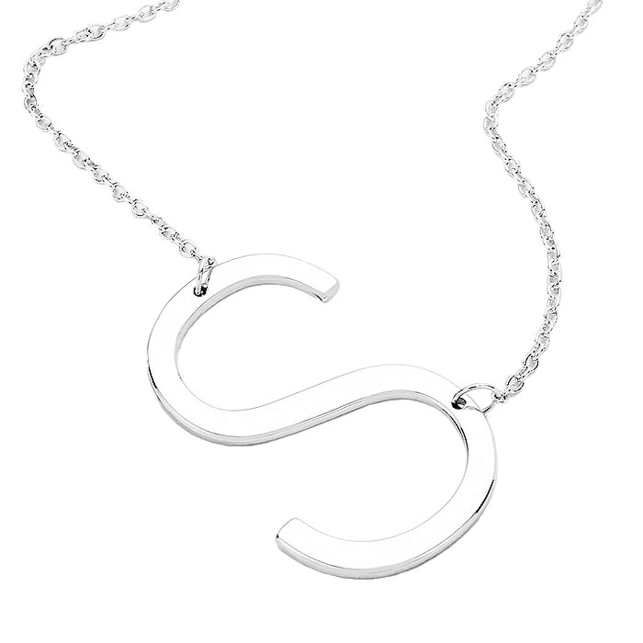Silver S Monogram Metal Pendant Necklace. Beautifully crafted design adds a gorgeous glow to any outfit. Jewelry that fits your lifestyle! Perfect Birthday Gift, Anniversary Gift, Mother's Day Gift, Anniversary Gift, Graduation Gift, Prom Jewelry, Just Because Gift, Thank you Gift.