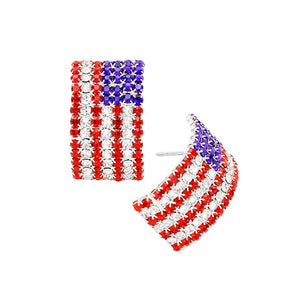 Silver Multi Crystal Pave American Flag Earrings, These beautifully unique designed dangle earrings with multi colors are suitable as gifts for your wife, girlfriend, beloved, friend, mom & favorite person. They will capture people's attention during the festival, & holiday & also will express your holiday wishes & greetings.