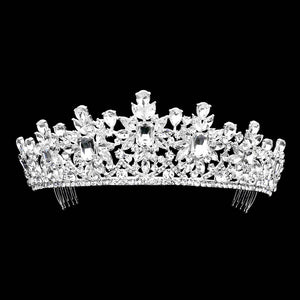 Silver Multi Stone Embellished Princess Tiara, This elegant shining Stone design, makes you more charming. A stunning embellished Tiara that can be a perfect Bridal Headpiece. This tiara features precious stones and an artistic design. Makes You More Eye-catching in the Crowd. This unique Hair Jewelry is suitable for any special occasion to add a luxe, attraction, and a perfect touch of class.