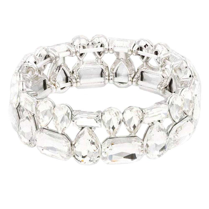 Silver Multi Stone Stretch Evening Bracelet, look as majestic on the outside as you feel on the inside, eye-catching sparkle, sophisticated look you have been craving for!  Can go from the office to after-hours easily, adds a stunning glow to any outfit. Stylish bracelet that is easy to put on, take off. Perfect gift for you or a loved one!