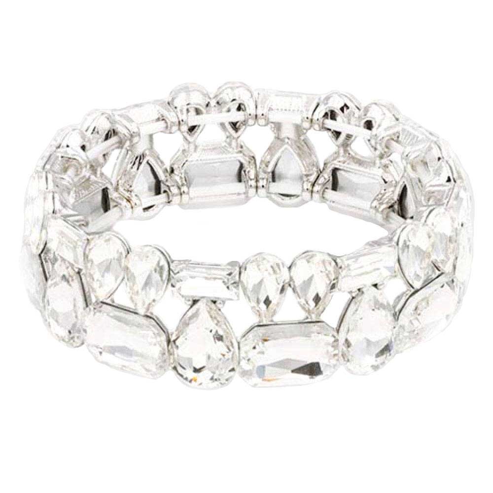 Silver Multi Stone Stretch Evening Bracelet, look as majestic on the outside as you feel on the inside, eye-catching sparkle, sophisticated look you have been craving for!  Can go from the office to after-hours easily, adds a stunning glow to any outfit. Stylish bracelet that is easy to put on, take off. Perfect gift for you or a loved one!