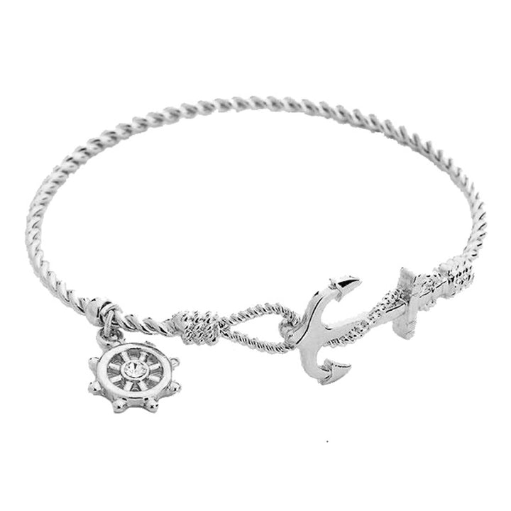 Silver Nautical Anchor Helm Charm Hook Bracelet, add a a nautical theme to your outfit with this beautiful anchor bracelet. Hook closure makes it easy to put on, be vacation ready with this cute bracelet. Perfect Birthday Gift, Mother's Day Gift, Anniversary Gift, Vacation Getaway, Thank you Gift, Silver Nautical Bracelet