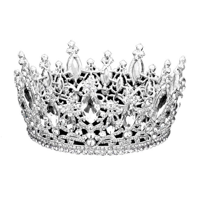 Silver Oval Stone Accented Pageant Crown Tiara, perfect headpiece for adding just the right amount of shimmer & shine, will add a touch of class, beauty and style to your wedding, bridal, prom, special events, graduation, Quinceanera, Sweet 16, Embellished glass crystal tiara affordable elegance to feel like a queen!