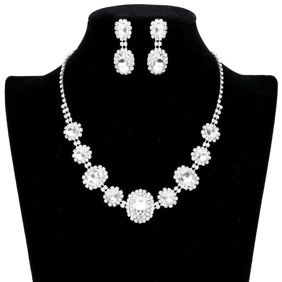 Silver Oval Stone Accented Rhinestone Trimmed Necklace, These gorgeous Rhinestone pieces will show your class in any special occasion. Designed to accent the neckline, a fashion faithful, adds a gorgeous stylish glow to any outfit style, jewelry that fits your lifestyle! Suitable for wear Party, Wedding, Date Night or any special events. Perfect gift for Birthday, Anniversary, Valentine’s Day gift or any special occasion.