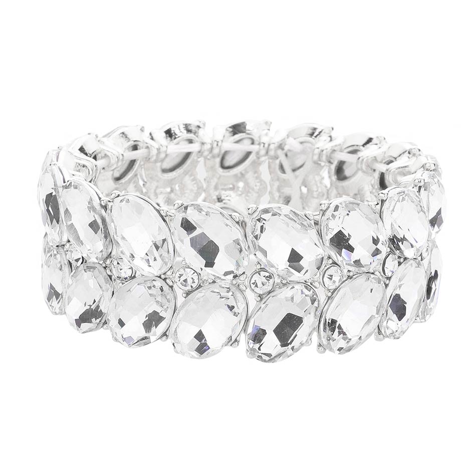 Silver Oval Stone Cluster Stretch Evening Bracelet, These gorgeous Oval stone pieces will show your class on any special occasion. These bracelets are perfect for any event whether formal or casual or for going to a party or special occasion. The perfect gift for a birthday, Valentine’s Day, Party, Prom, Christmas, etc.
