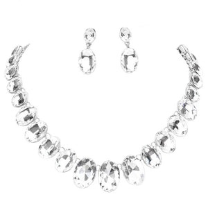 Silver Oval Stone Link Evening Necklace. Wear together or separate according to your event, versatile enough for wearing straight through the week, perfectly lightweight for all-day wear, coordinate with any ensemble from business casual to everyday wear, the perfect addition to every outfit.