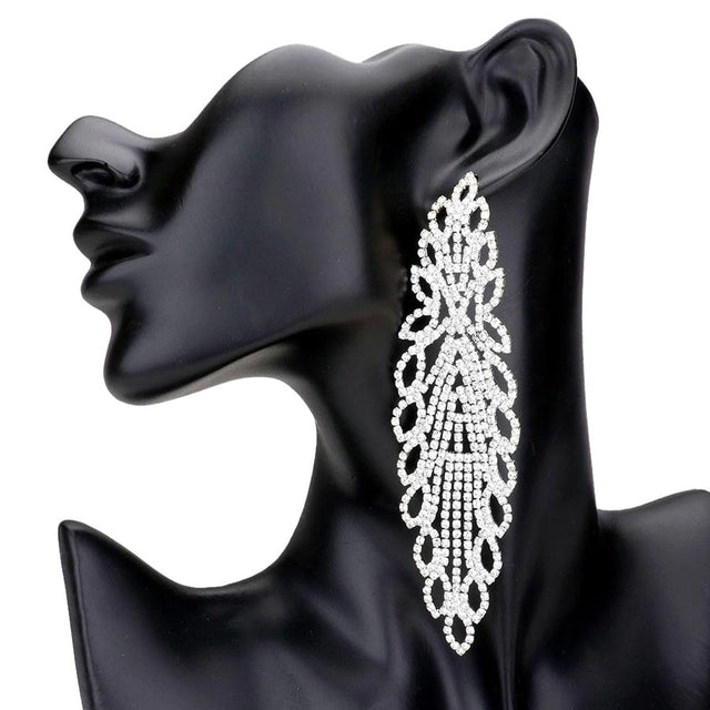 Silver Oversized Rhinestone Pave Evening Earrings, completed the appearance of elegance and royalty to drag the attention of the crowd on special occasions. Wear these rhinestone evening earrings to show your unique yet attractive & beautiful choice. Excellent to wear at, wedding showers, receptions, parties, graduation, etc.