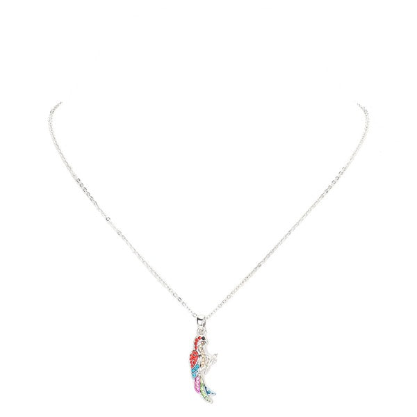 Silver Rhinestone Embellished Parrot Pendant Charm Rhinestone Necklace, ultra-chic Parrot pendant chain, the perfect balance of simplicity & edginess. Parrot pendant necklaces are fun, whimsical, perfectly lightweight for all-day wear, coordinate with any ensemble from business casual to everyday wear, Perfect Birthday Gift 