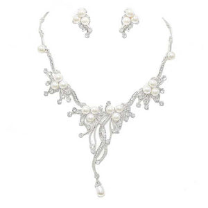 Silver Pearl Accented Floral Rhinestone Necklace. Get ready with these pearl necklace, put on a pop of shine to complete your ensemble. Perfect for adding just the right amount of shimmer and a touch of class to special events. These classy necklaces are perfect for Party, Wedding and Evening. Awesome gift for birthday, Anniversary, Valentine’s Day or any special occasion.