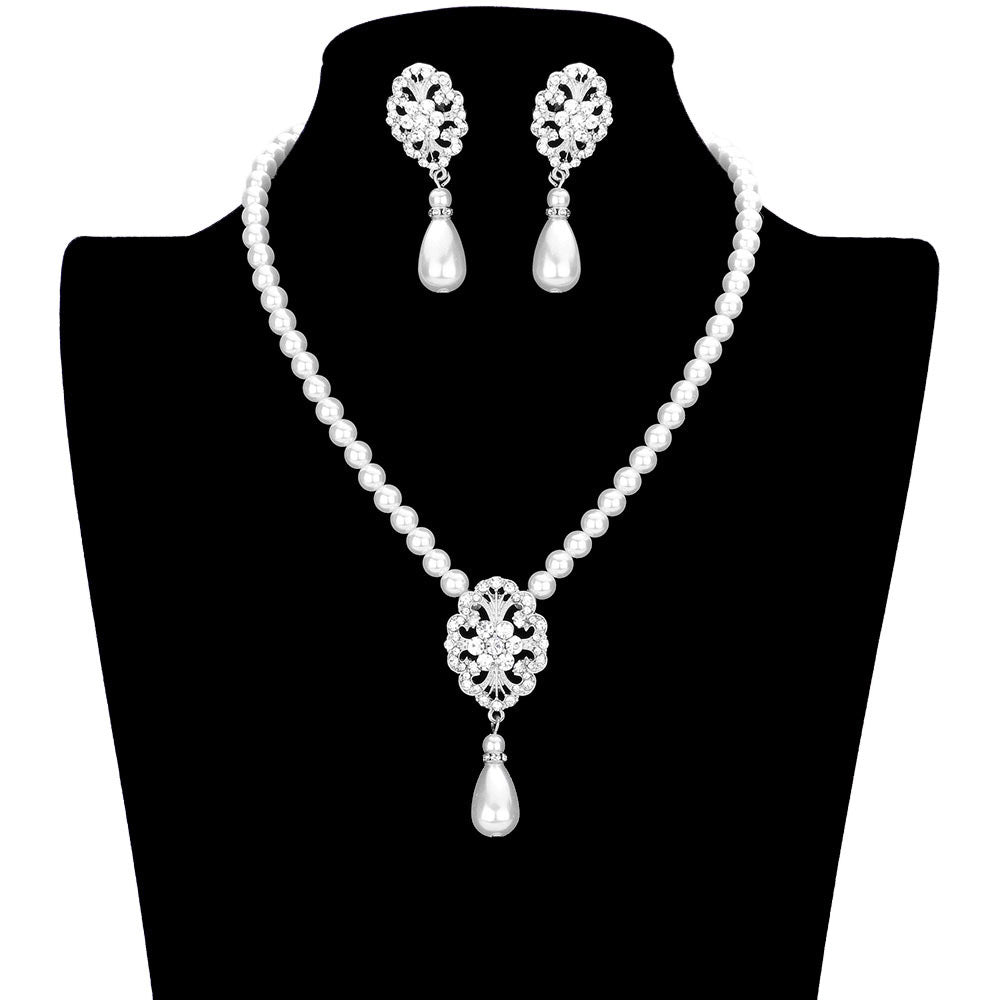 Gold Pearl Accented Rhinestone Embellished Metal Link Necklace, stunning jewelry set will sparkle all night long making you shine like a diamond on special occasions. Wear together or separate according to your event with different outfits to add perfect luxe and class with incomparable beauty. Simple sophistication makes a stand-out addition to your collection designed to accent the neckline and add a gorgeous stylish glow to any special outfit in style.