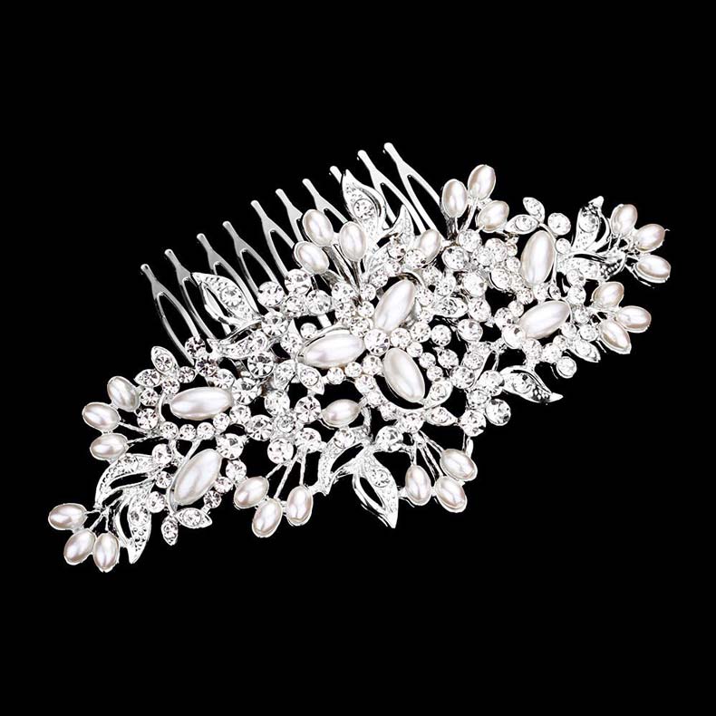 Silver Pearl Flower Shape Stone Embellished Hair Comb, is a classic Wedding and regular gorgeous hair accessory that fits the bride and the bridesmaid. It's perfect for any hair color and type that makes you more glamourous and shiny on a special occasion. Add spectacular sparkle to your hairdo.