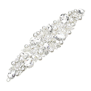 Silver Pearl Multi Stone Embellished Flower Leaf Hair Comb, Perfect for adding just the right amount of shimmer & shine, will add a touch of class, beauty and style to your wedding, prom, special events, embellished pearl stone to keep your hair sparkling all day & all night long. The elegant design will enhance your beauty, attracting everyone's attention and transforming you into a bright star to wear with this hair comb.