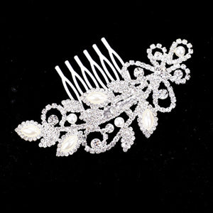 Silver Pearl Rhinestone Sprout Leaf Hair Comb. Adding just the right amount of shimmer & shine, will add a touch of class, beauty and style to your wedding, prom, special events, pearl stone to keep your hair sparkling all day & all night long. High quality strong and sturdy material for Hair Ornaments that fits the bride and the bridesmaid, they are not easy to break lightweight and comfortable to wear, you can use them every day and on special occasions. 