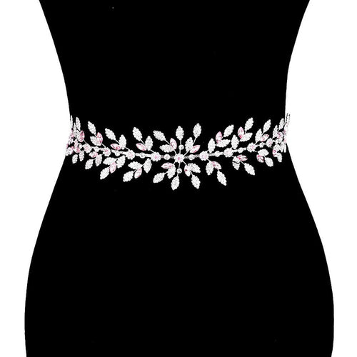 Diadema con cinturón de boda con cristales y flores de imitación de marquesa - Rosa plateado