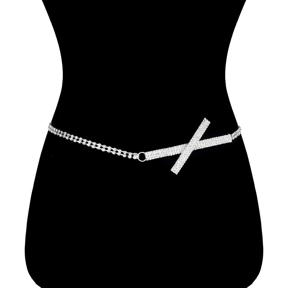 Silver Rhinestone Embellished Detail Rectangle Cross Accented Chain Belt, luminous crystals adds a luxurious shine to this eye-catching rhinestone belt, dare to dazzle with this radiant accessory, coordinates with any ensemble, ideal for Bride, Wedding, Prom, Sweet 16, Quinceanera, Graduation, Party, Cocktail. Perfect Gift.