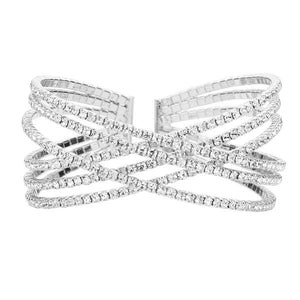 Rhinestone Embellished Crisscross Cuff Evening Bracelet