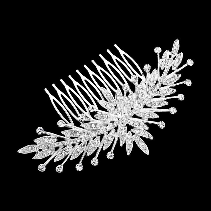 Silver Rhinestone Embellished Leaf Cluster Hair Comb, amps up your hairstyle with a glamorous look on special occasions with this Rhinestone Embellished Leaf Cluster Hair Comb! It will add a touch to any special event. These are Perfect Birthday Gifts, Anniversary Gifts, Mother's Day Gifts, Graduation gifts, and any occasion.