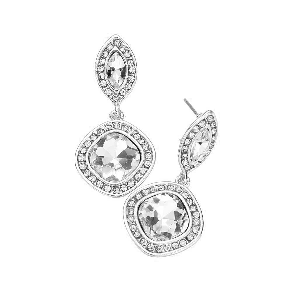 Silver Rhinestone Marquise Square Stone Dangle Evening Earrings, Elegant dangle earrings put on a pop of color to complete your ensemble. Beautifully crafted design adds a gorgeous glow to any outfit. Perfect for adding just the right amount of shimmer & shine. Perfect for Birthday Gift, Anniversary Gift, Mother's Day Gift, Graduation Gift.
