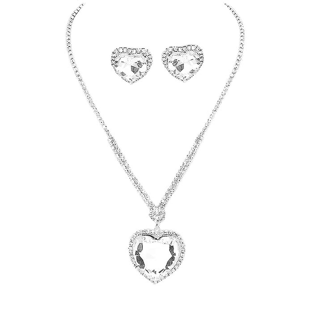 Silver Rhinestone Pave Crystal Heart Pendant Necklace, Get ready with these Pendant Necklace, put on a pop of color to complete your ensemble. Perfect for adding just the right amount of shimmer & shine and a touch of class to special events. Perfect Birthday Gift, Anniversary Gift, Mother's Day Gift, Graduation Gift.