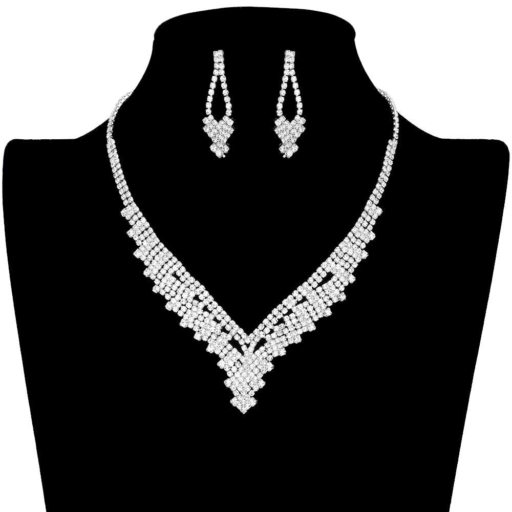Silver Rhinestone Pave Necklace Set. Wear together or separate according to your event, versatile enough for wearing straight through the week, perfectly lightweight for all-day wear, coordinate with any ensemble from business casual to everyday wear, the perfect addition to every outfit. Perfect Birthday Gift, Anniversary Gift, Mother's Day Gift, Graduation Gift.