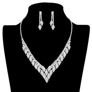 Silver perfect beauty & class on any special occasion. The elegance of these rhinestones goes unmatched. Great for wearing at a party! Perfect for adding just the right amount of glamour and sophistication to important occasions. These classy Rhinestone Pave V-shaped Jewelry Sets are perfect for parties, Weddings, and Evenings.