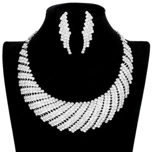 Silver Rhinestone Tornado Collar Bib Necklace. These gorgeous Stone pieces will show your class in any special occasion. The elegance of these Stone goes unmatched, great for wearing at a party! stunning jewelry set will sparkle all night long making you shine like a diamond. Perfect jewelry to enhance your look. Awesome gift for birthday, Anniversary, Valentine’s Day or any special occasion.