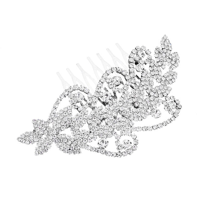 Silver Round Stone Accented Rhinestone Wedding Bridal Hair Comb. Perfect for adding just the right amount of shimmer & shine, will add a touch of class, beauty and style to your wedding, prom, special events, embellished glass crystal to keep your hair sparkling all day & all night long.