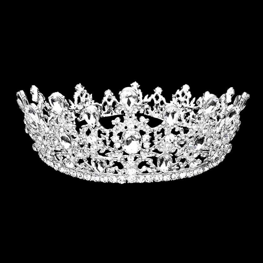 Silver Round Teardrop Stone Accented Princess Tiara, This princess tiara is a classic royal tiara made from gorgeous stone accented is the epitome of elegance. Exquisite design with stunning color and brightness makes you more eye-catching in the crowd and will make you more charming and pretty without fail.