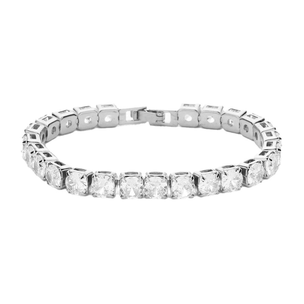 Silver Round Cz Thin Rhinestone Embellished Crystal Exquisite Style Bracelet, sparkle & shine, elegant coil bracelet, easy to put on, take off, comfortable to wear, just the right touch to set off LBD. Special Occasion, Date night, Prom, Evening, Party, Gift, Sweet 16, Quinceañera, Anniversary, Birthday, Perfect Gift for Her