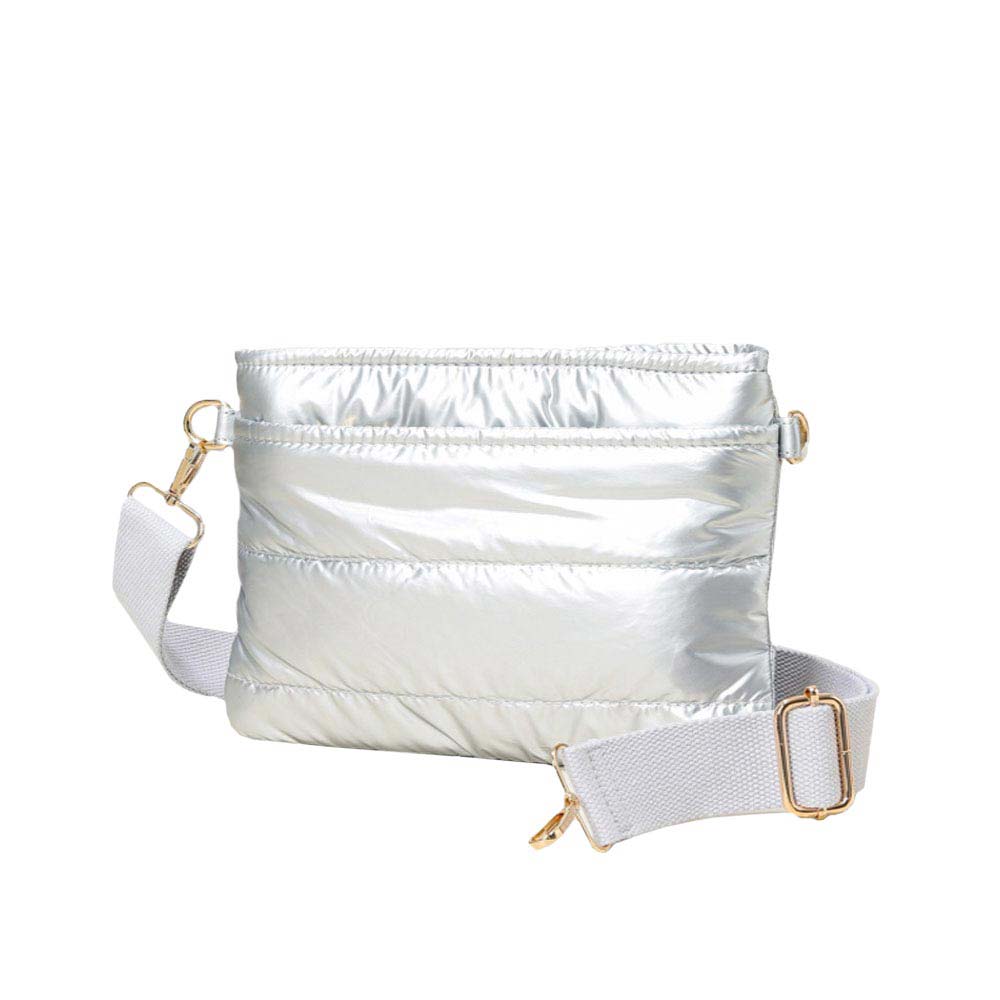 Silver Solid Quilted Shiny Puffer Mini Crossbody Bag, Complete the look of any outfit on all occasions with this Shiny Puffer Mini Crossbody. this mini bag offers enough room for your essentials. With a One Inside Zipper Pocket, three two inside slip pockets, and a secured Magnetic Closure at the top, this bag will be your new go-to! These beautiful and trendy Crossbody have adjustable and detachable hand straps that make your life more comfortable. 