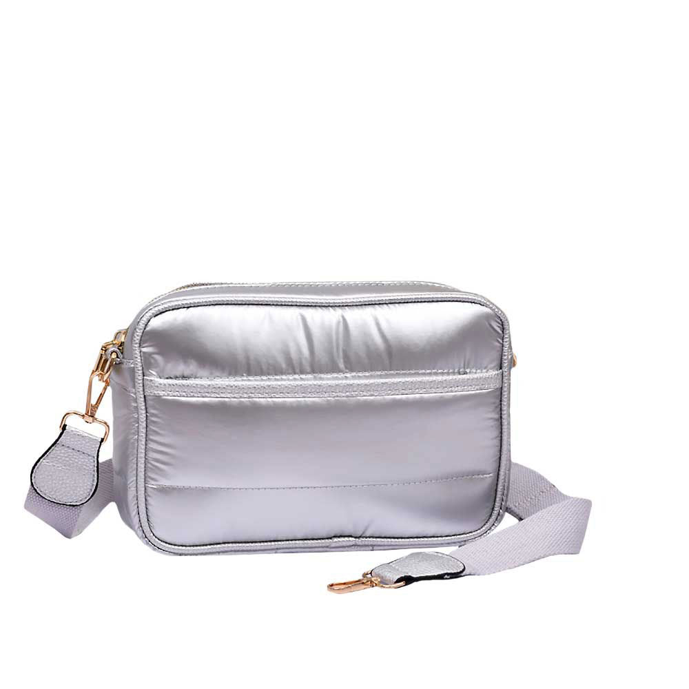 Silver Solid Rectangle Puffer Crossbody Bag, Complete the look of any outfit on all occasions with this Puffer Crossbody Bag. This Puffer bag offers enough room for your essentials. Featuring a one-front slip Pocket, two inside slip Pockets, and a Zipper closure at the top, this bag will be your new go-to! The zipper closure design ensures the safety of your property. These beautiful and trendy Crossbodies have adjustable and detachable hand straps that make your life more comfortable.