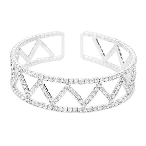 Silver Split Rhinestone Cuff Evening Bracelet, The split rhinestone cuff bracelet adds a sophisticated glow to any outfit. Stylish evening bracelet that is easy to put on, take off and comfortable to wear. Perfect jewelry gift to expand a woman's fashion wardrobe with a classic, timeless style. Awesome gift for birthday, Anniversary, Valentine’s Day or any special occasion.