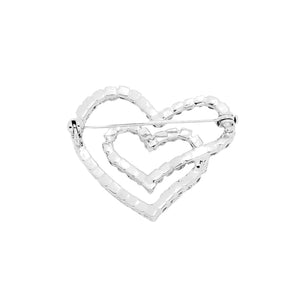 Silver Stone Embellished Double Open Heart Pin Brooch. Get ready with these Pin Brooch, give your outfit the extra boost it needs. Perfect for adding just the right amount of shimmer & shine and a touch of class to special events. Perfect Birthday Gift, Anniversary Gift, Mother's Day Gift, Graduation Gift.