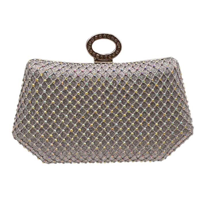 Silver Studded Mesh Bling Evening Clutch Crossbody Bag, is a perfect beauty to show off your royalty with this Evening Clutch Crossbody Bag that amps up your outlook to a greater extent and drags the attention of the crowd on any special occasion. Mesh bling design sparkles all sides of this lustrous style. A special occasion bag that adds a romantic and glamorous touch to your special day.