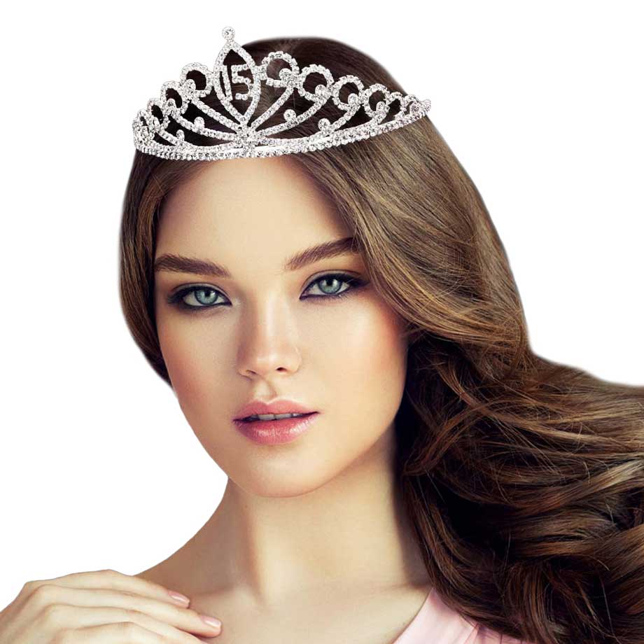 Silver Sweet 15 Rhinestone Princess Tiara, this princess tiara is a classic royal tiara made from gorgeous rhinestone accented is the epitome of elegance. Exquisite design with stunning color and brightness, makes you more eye-catching in the crowd and also it will make you more charming and pretty without fail.