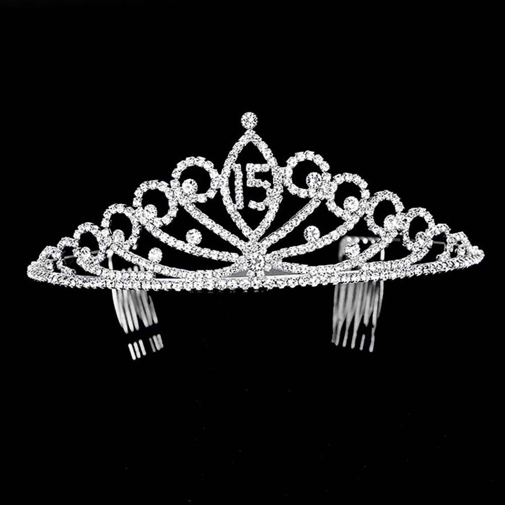Silver Sweet 15 Rhinestone Princess Tiara, this princess tiara is a classic royal tiara made from gorgeous rhinestone accented is the epitome of elegance. Exquisite design with stunning color and brightness, makes you more eye-catching in the crowd and also it will make you more charming and pretty without fail.