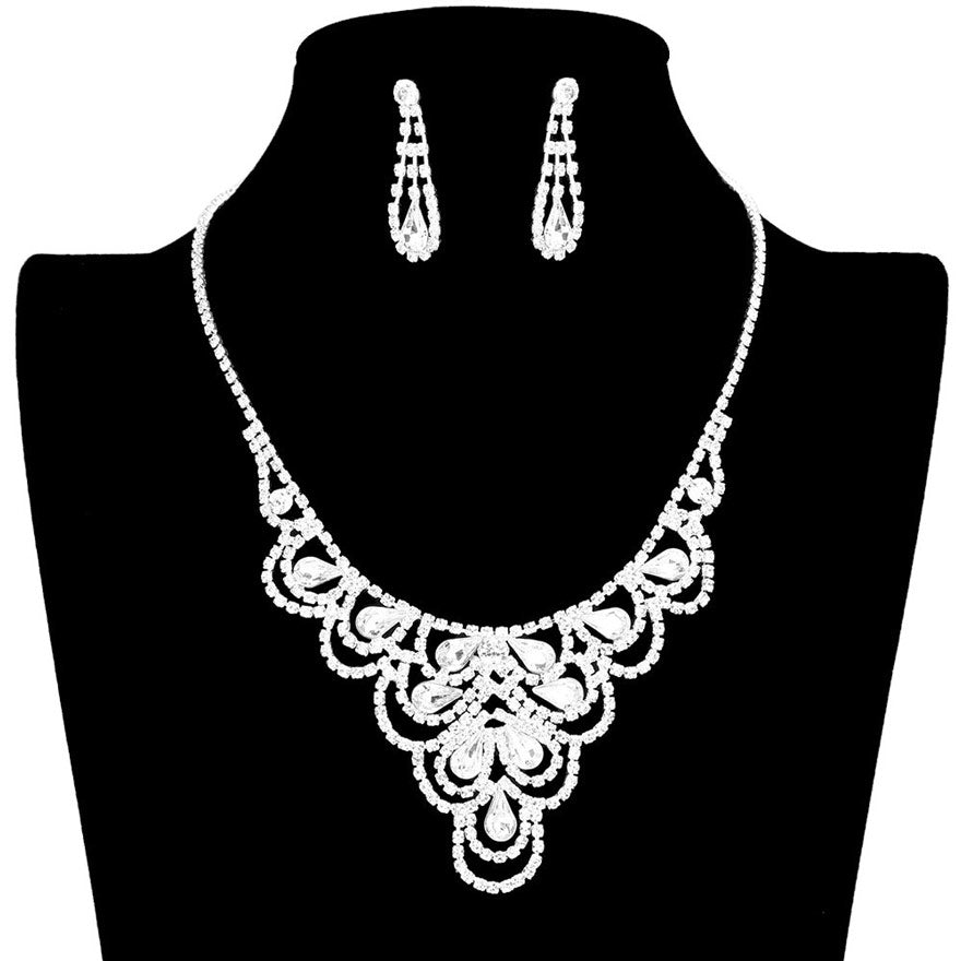 Silver Teardrop Accented Rhinestone Necklace, Get ready with this necklace, put on a pop of shine to complete your ensemble. Perfect for adding just the right amount of shimmer and a touch of class to special events. These classy necklaces are perfect for Party, Wedding and Evening functions. Awesome gift for birthday, Anniversary, Valentine’s Day or any special occasion.