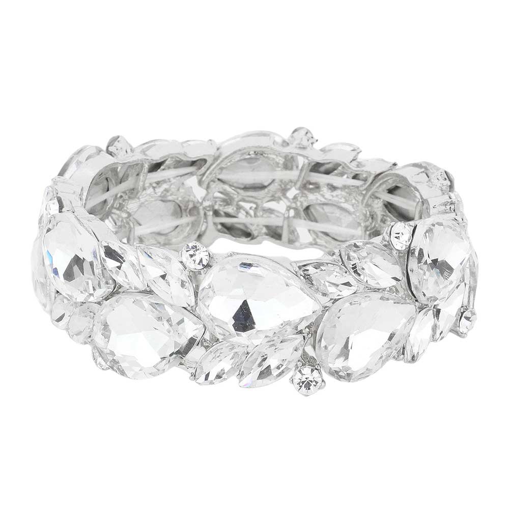 Silver Teardrop Cluster Marquise Stone Stretch Evening Bracelet, These gorgeous marquise stone pieces will show your class on any special occasion. These bracelets are perfect for any event whether formal or casual or for going to a party or special occasion. The perfect gift for a birthday, Valentine’s Day, Party, Prom, etc.