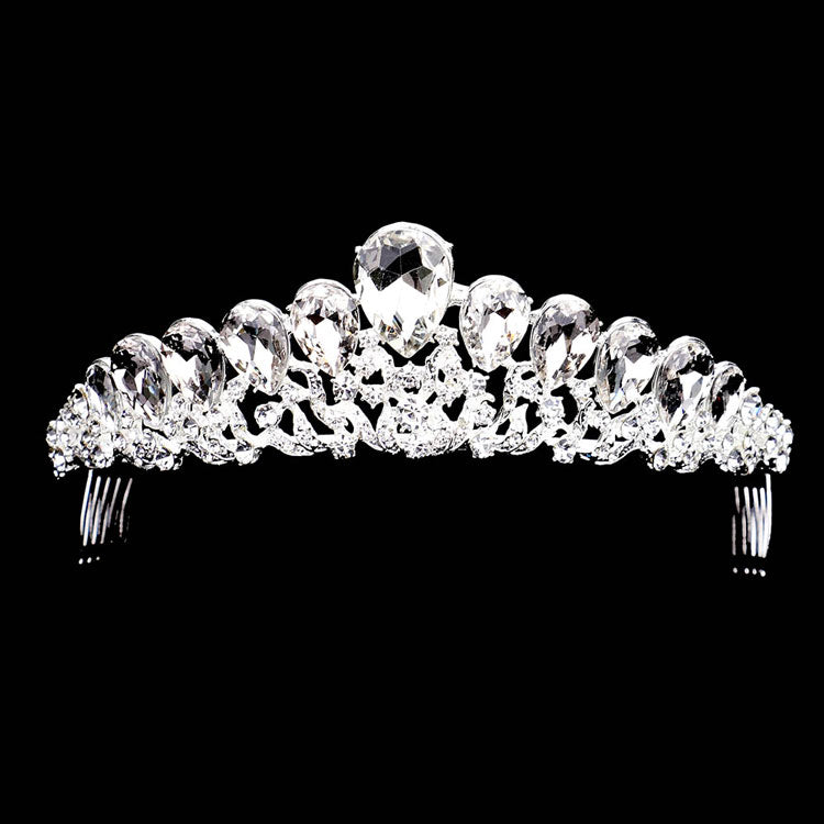 SIlver Teardrop Crystal Rhinestone Pave Princess Tiara. Perfect for adding just the right amount of shimmer & shine, will add a touch of class, beauty and style to your , special events, embellished glass Pageant to keep your hair sparkling all day & all night long may look like you a princess. Perfect Gift for every women. Any Occasion You Want to Be More. Charming.
